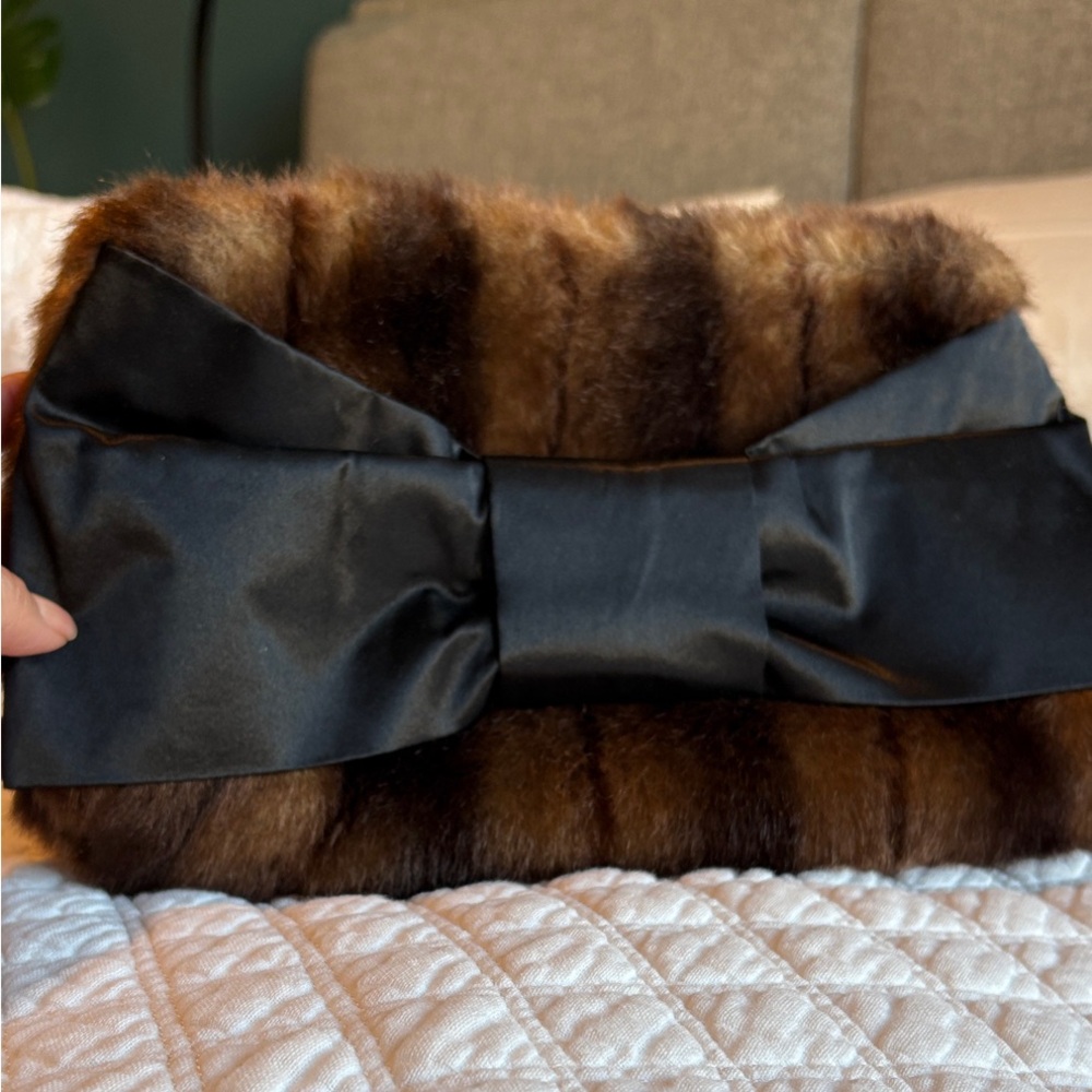 INC International Concepts Black and Brown Fur Clutch